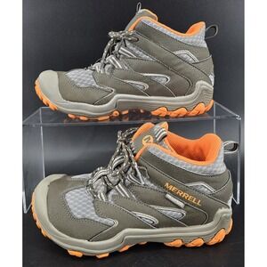 Merrell Boy's Sz 1 M Waterproof Hiking Boot Chameleon 7 Access Mid Brown Orange